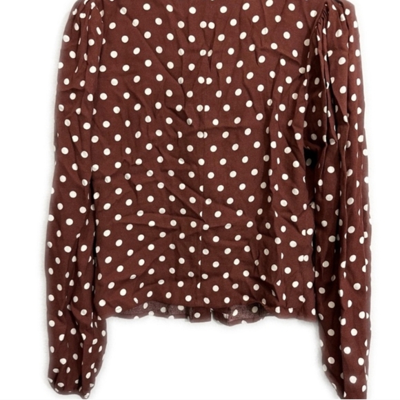 REFORMATION Nell White Polka Dot On Brown Button Front Women's Top RARE - Picture 3 of 8